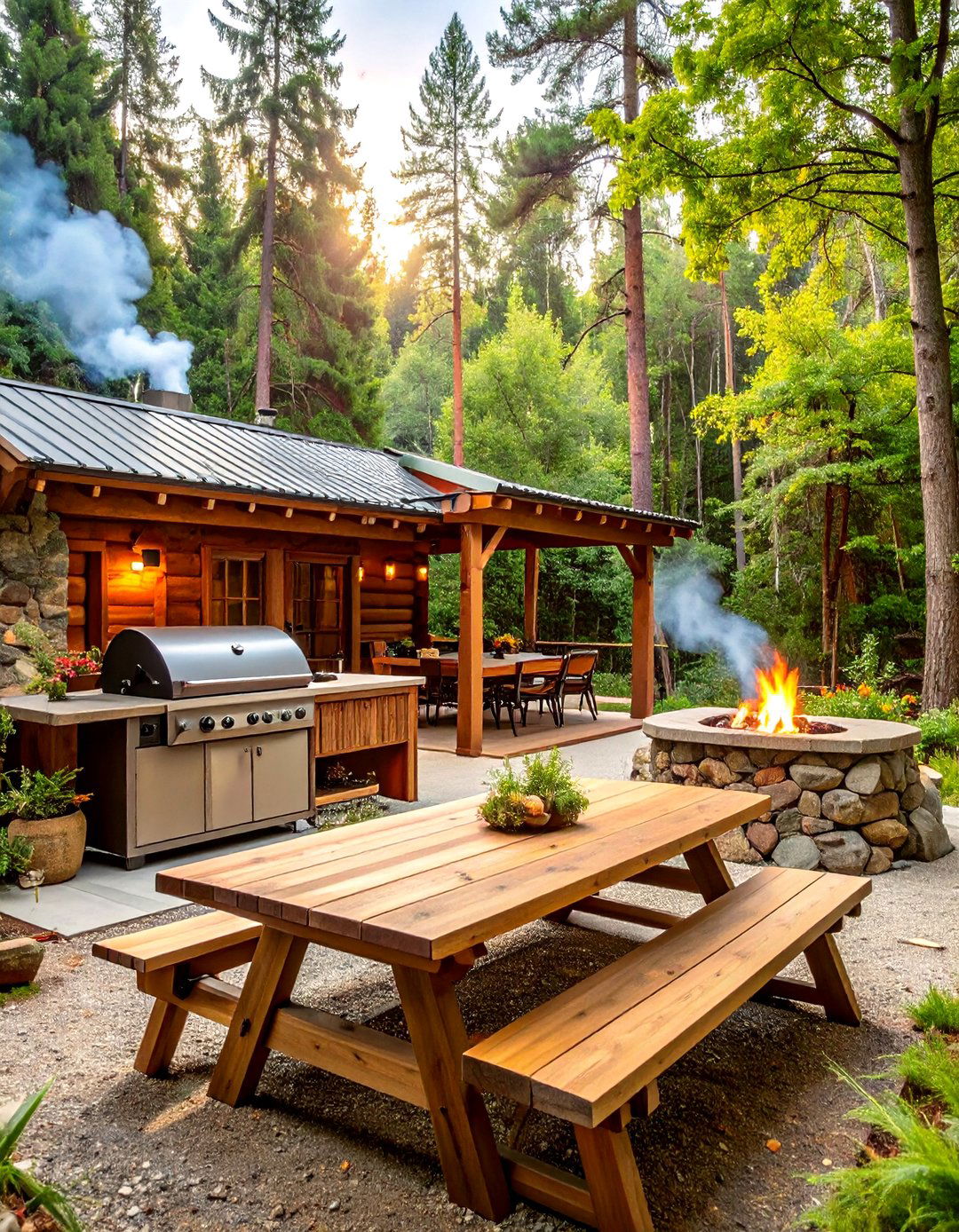 Rustic Log Cabin BBQ Area - 30 backyard bbq ideas