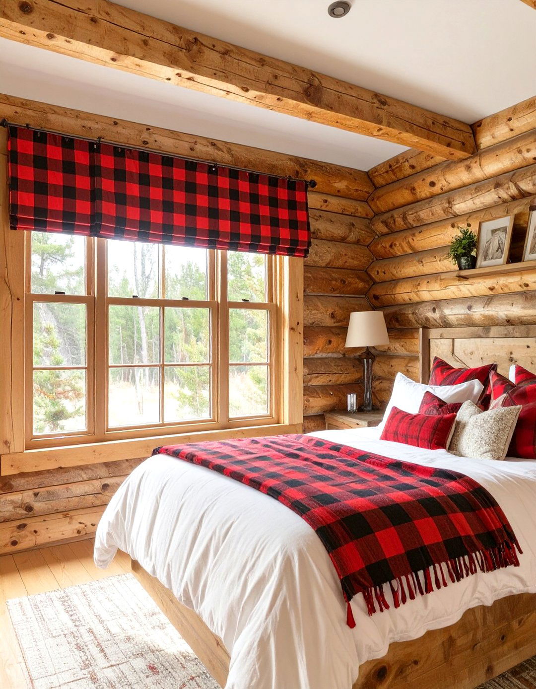 Rustic Log Cabin Bedroom Plaid Valance - 30 bedroom window ideas