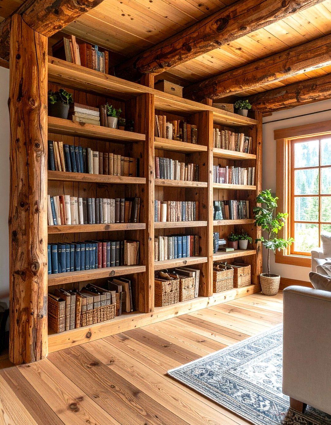 Rustic Log Cabin Living Room Bookshelves - 30 living room bookshelf ideas
