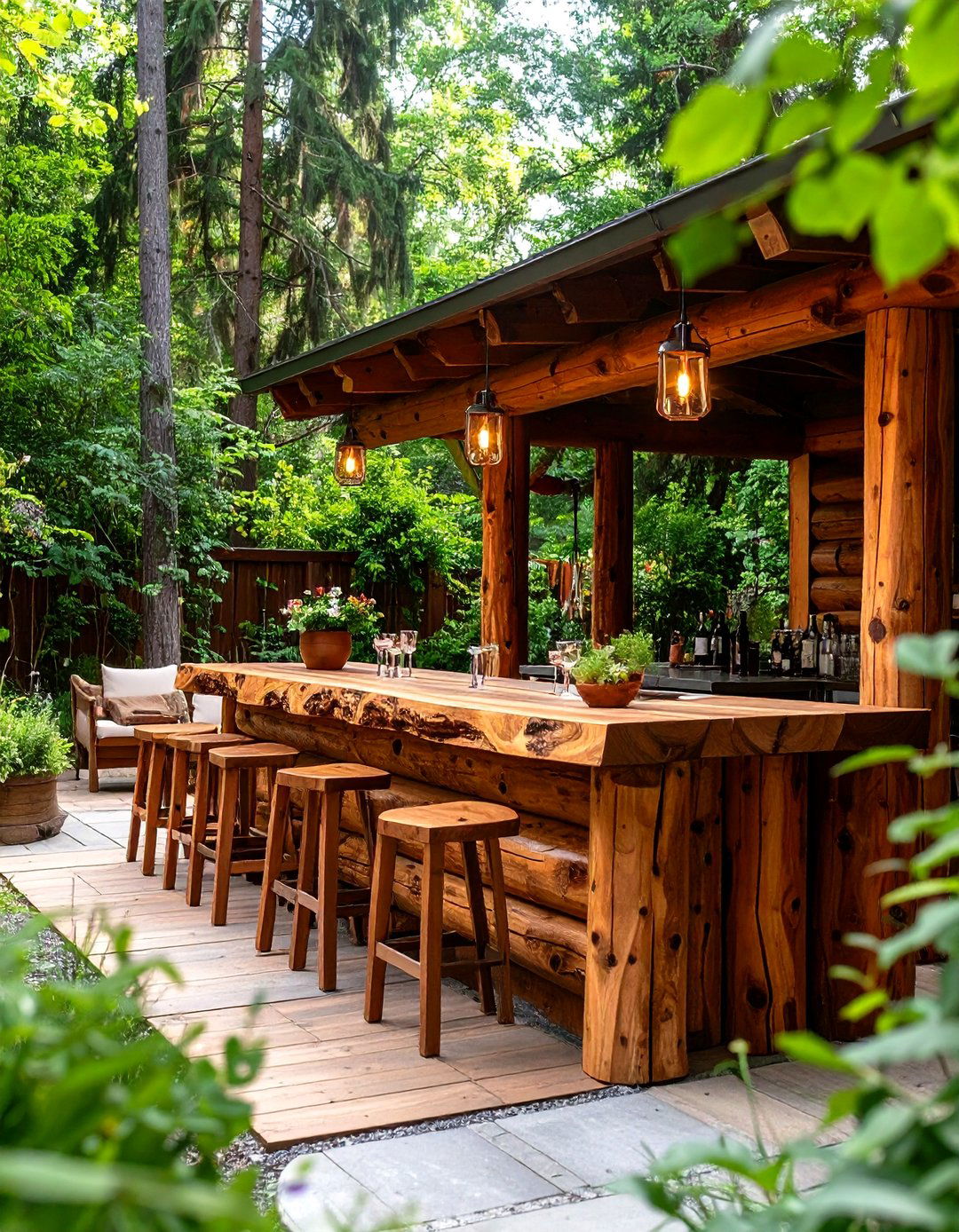 Rustic Log Cabin Patio Bar - 30 patio bar ideas