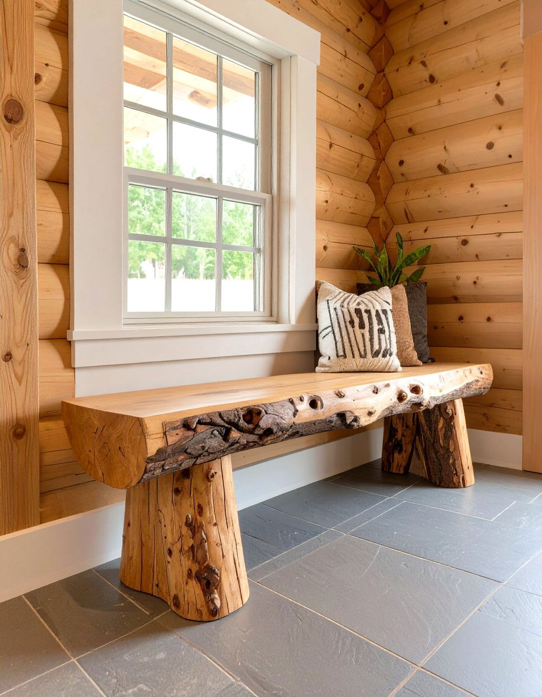 Rustic Log Cabin Style Bench - 30 mudroom bench ideas