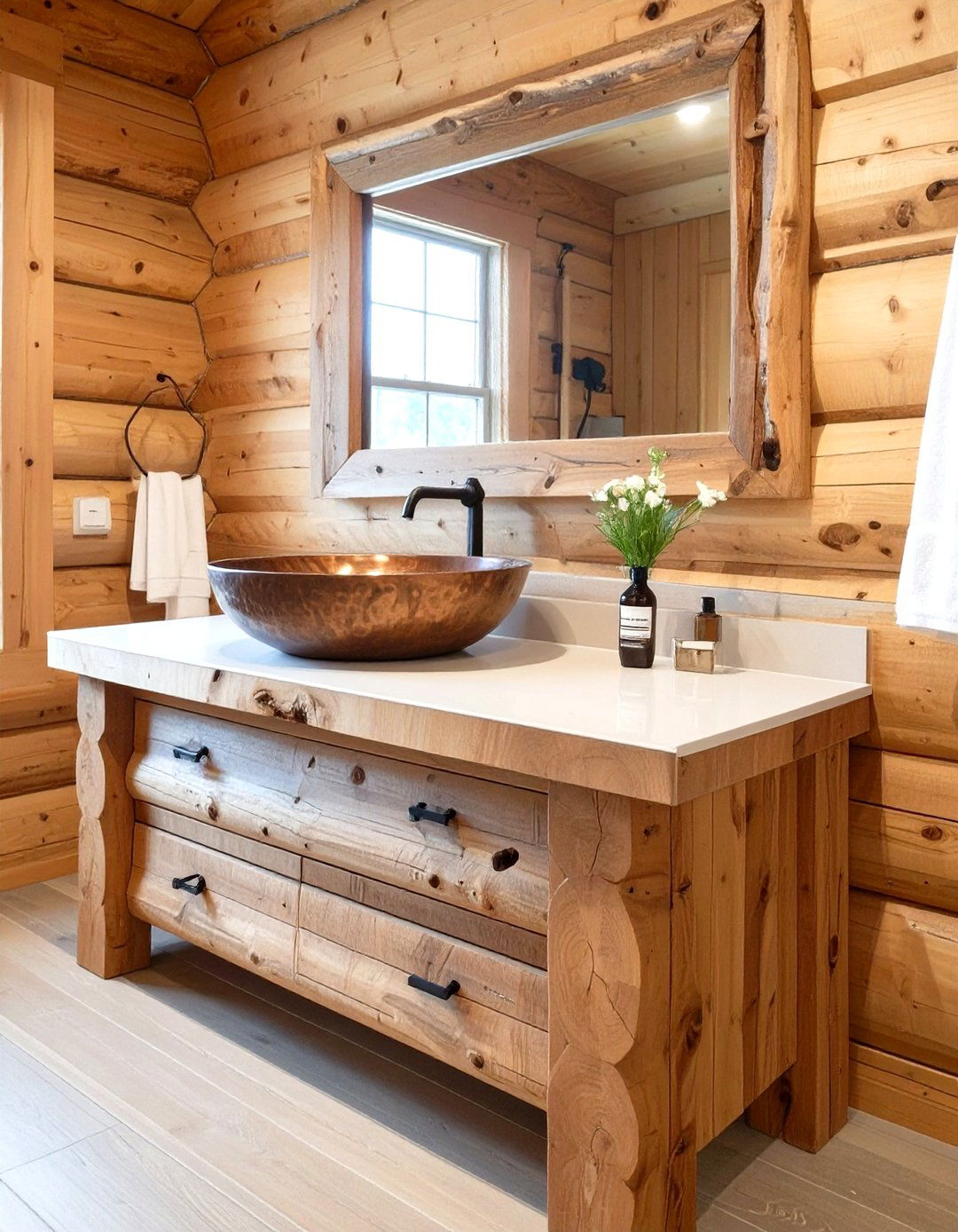 Rustic Log Cabin Vanity - 30 vanity ideas