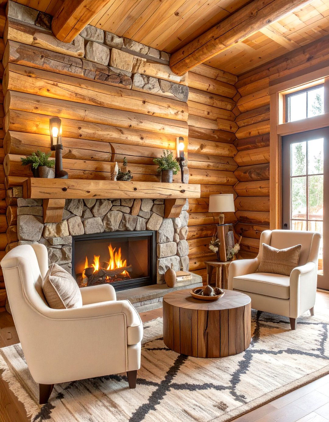 Rustic Log Cabin Wood Accent Wall - 30 wood accent wall ideas