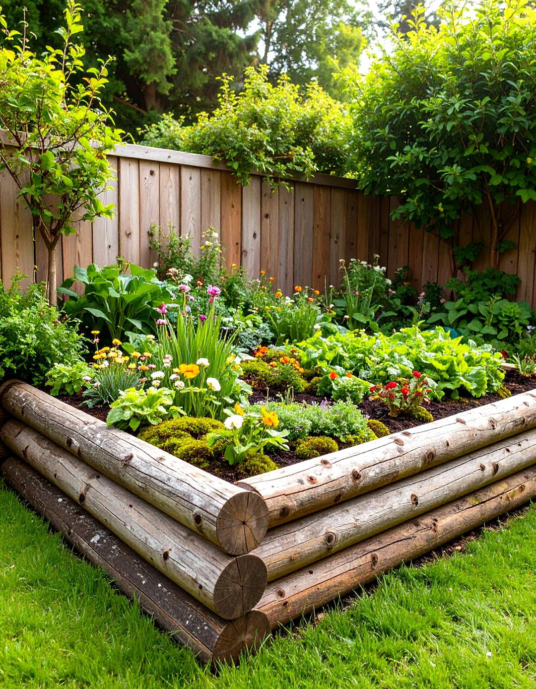 Rustic Log Raised Garden Bed - 30 diy raised garden bed ideas