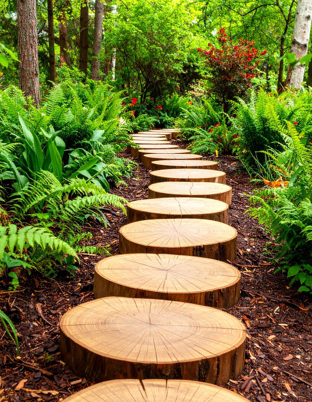 Rustic Log Slice Garden Walkway - 30 garden walkway ideas