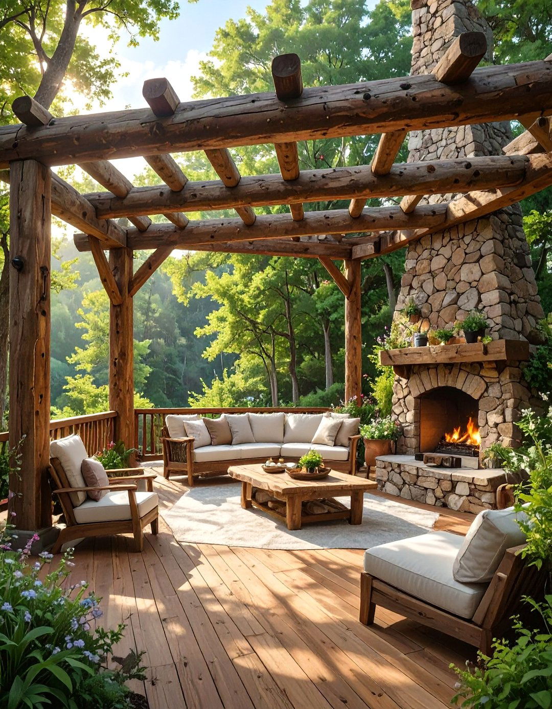 Rustic Log and Beam Pergola - 30 deck covering ideas