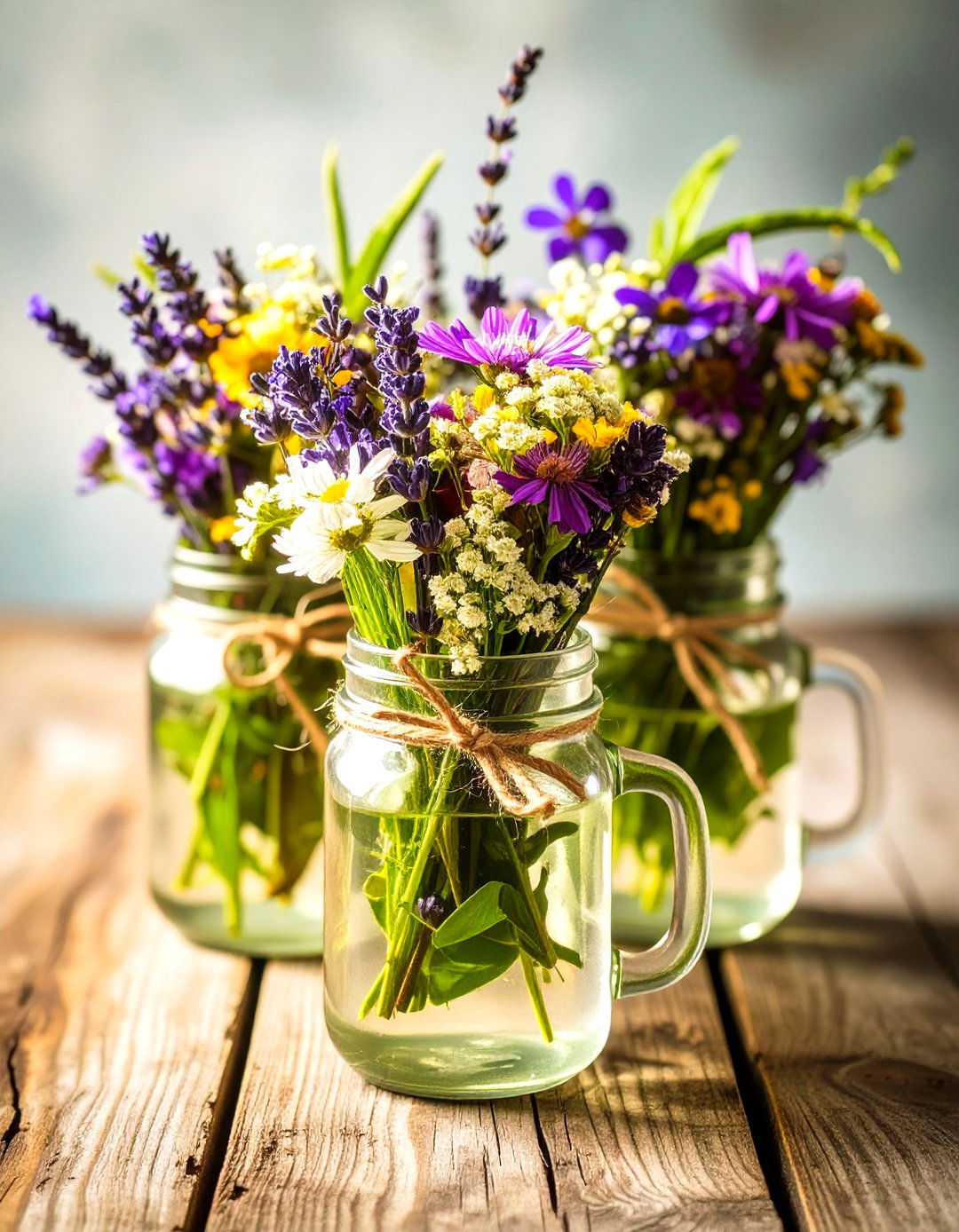 Rustic Mason Jar Bouquet - 30 baby shower centerpiece ideas