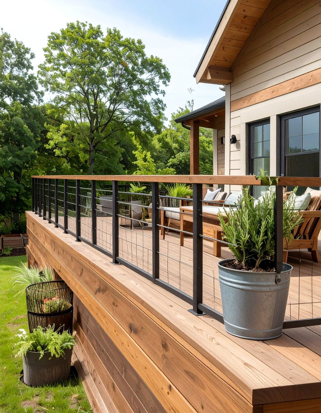 Rustic Modern Hog Wire Panels - 30 modern horizontal deck railing ideas
