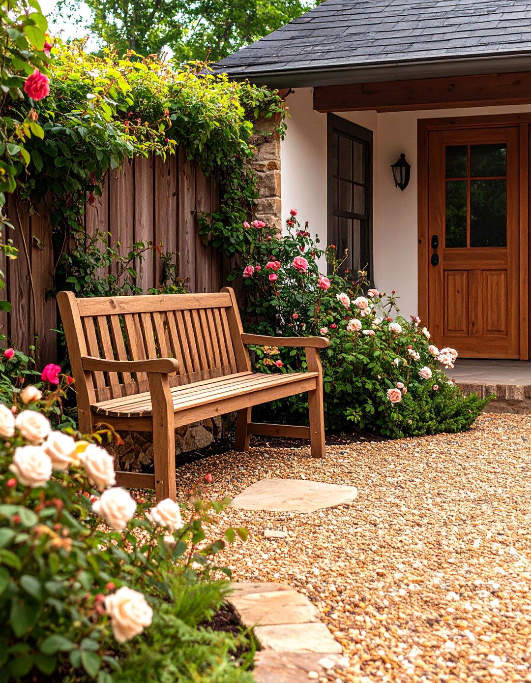 Rustic Pea Gravel Entrance Courtyard - 30 pea gravel landscaping ideas