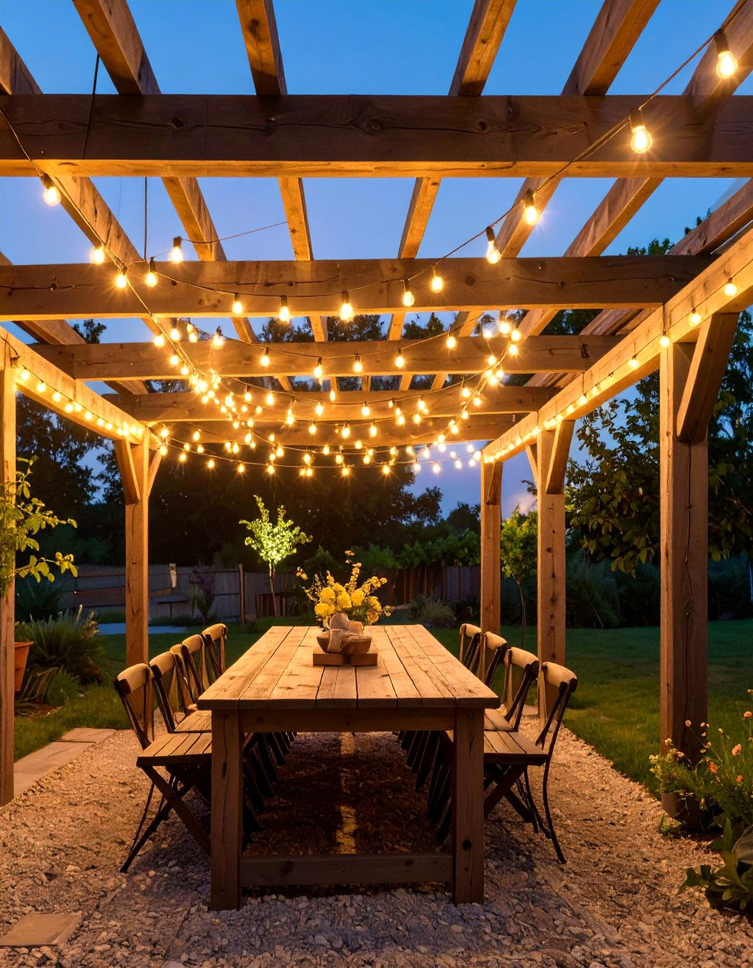 Rustic Pergola Canopy - 30 backyard string light ideas