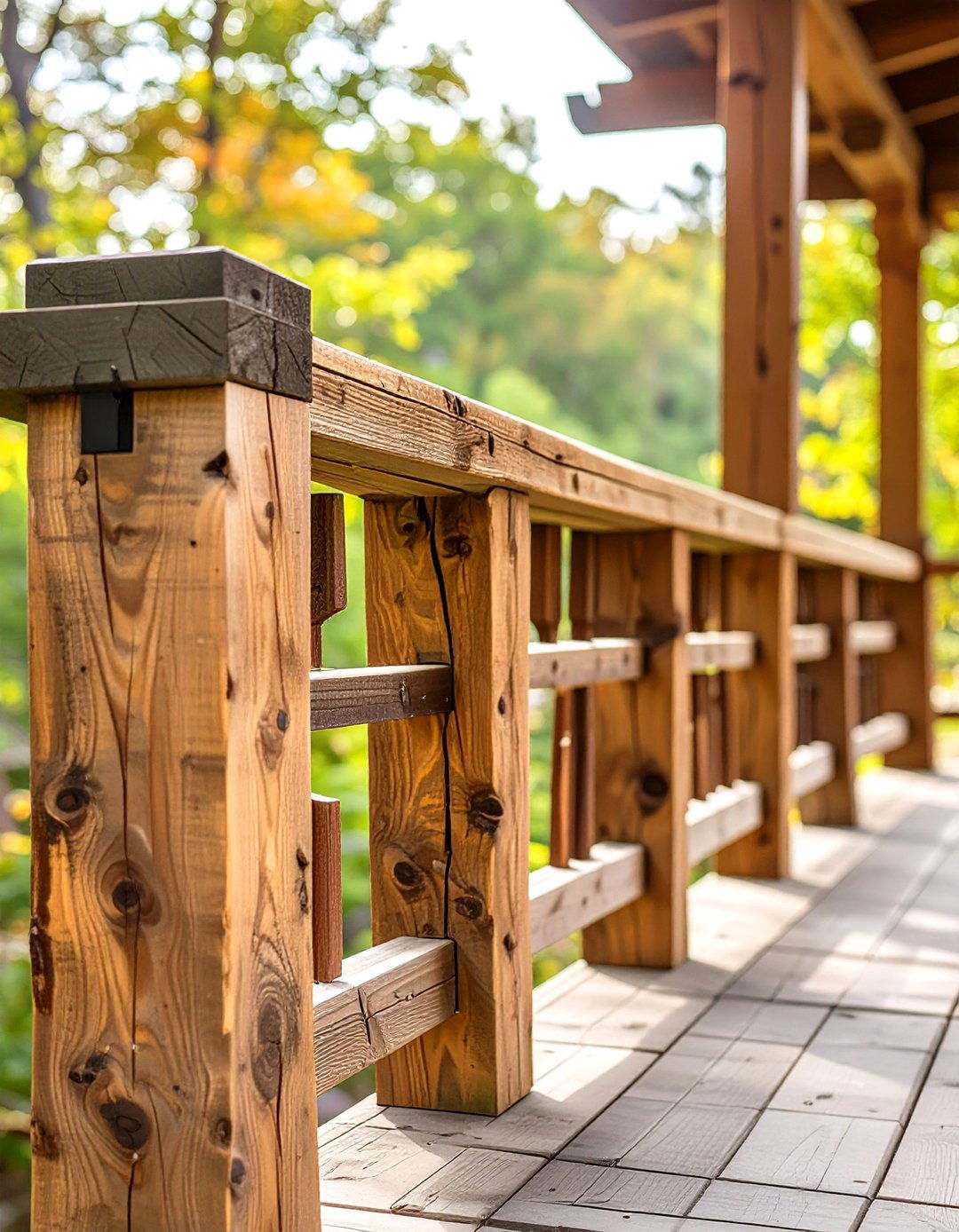 Rustic Post and Beam Wood Deck Railing - 30 wood cheap deck railing ideas