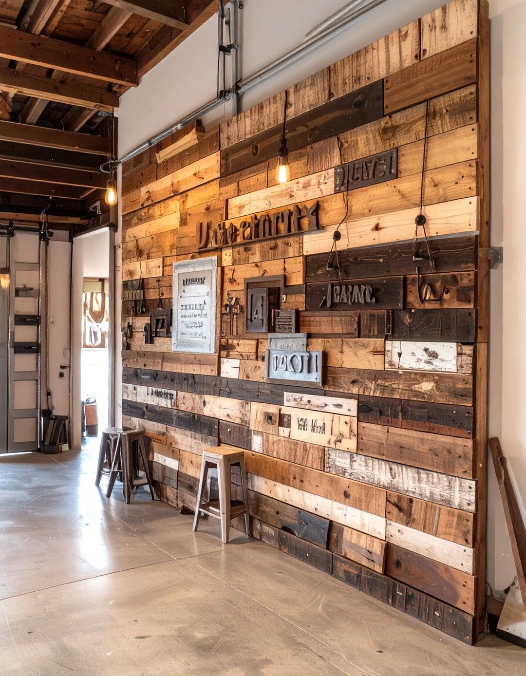 Rustic Reclaimed Pallet Wood Wall - 30 cheap garage wall ideas