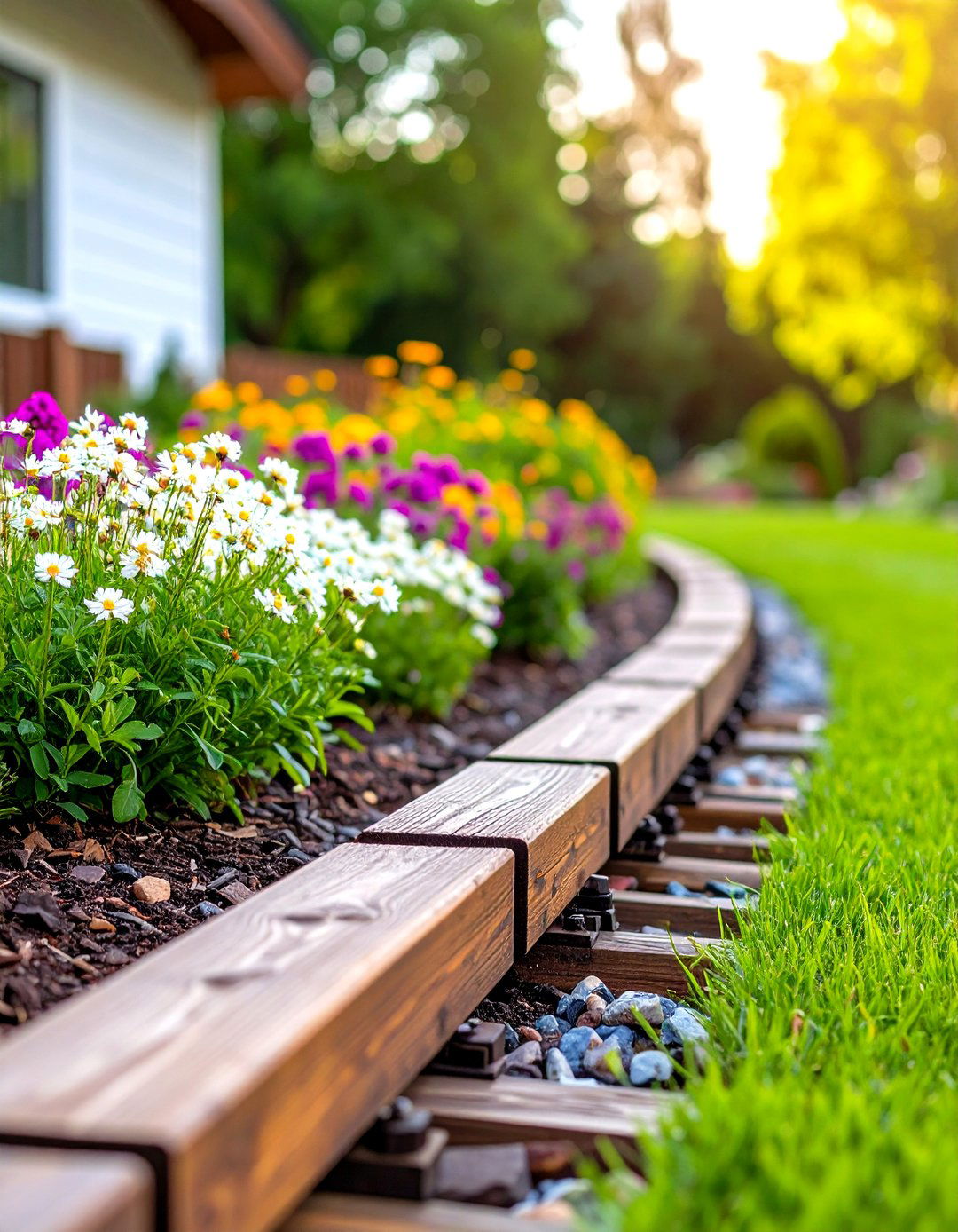 Rustic Reclaimed Wood Lawn Edging - 30 lawn edging ideas