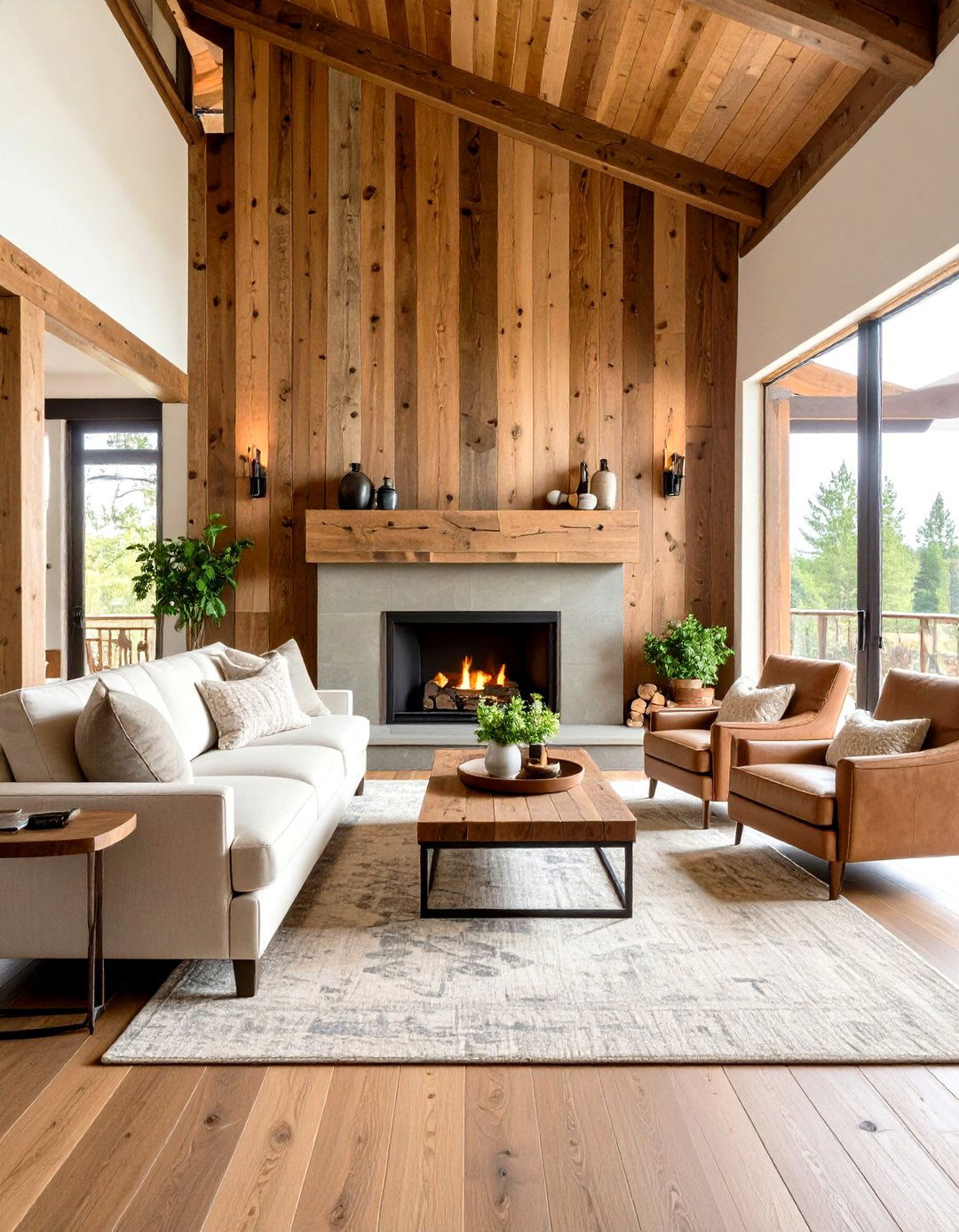 Rustic Reclaimed Wood Wall - 30 fireplace accent wall ideas