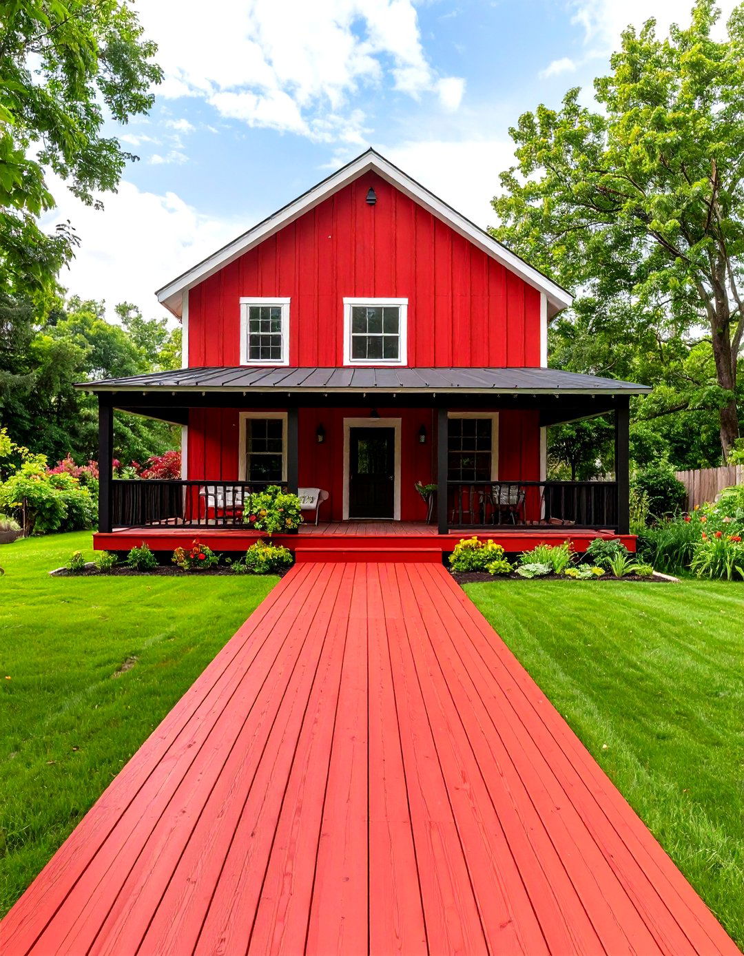 Rustic Red Barn Painted Deck - 30 painted deck ideas