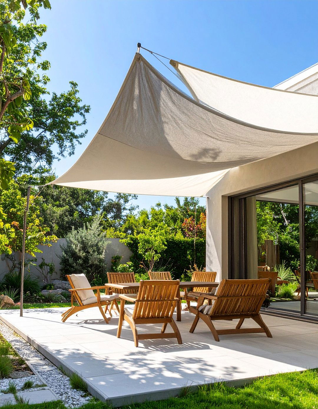 Rustic Sail Shade Triangle - 30 budget diy backyard shade ideas