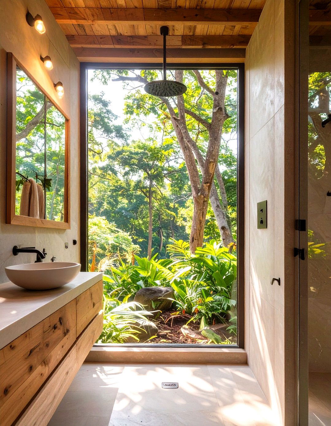 Rustic Shower with a Window View - 30 rustic shower ideas