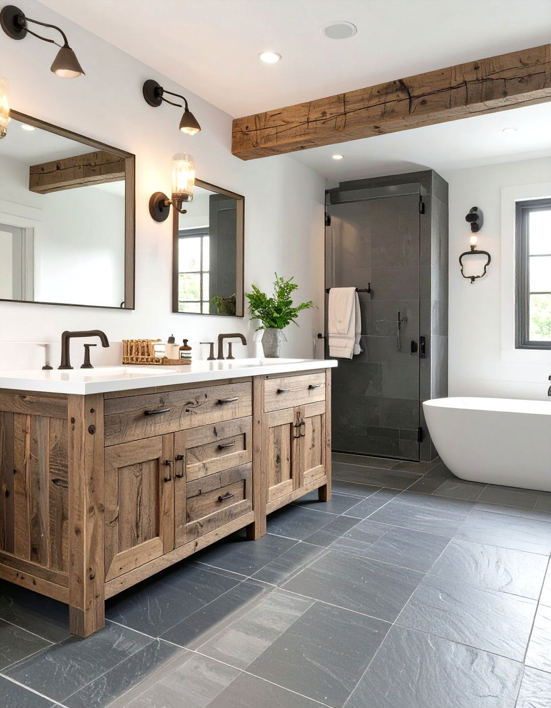 Rustic Slate Grey and White Bathroom - 30 grey and white bathroom ideas