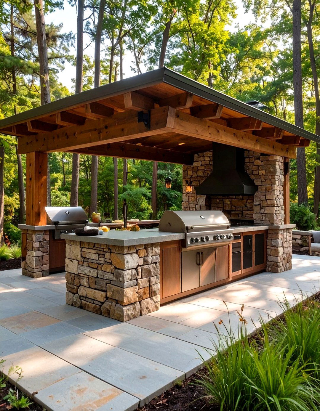 Rustic Stacked Stone Outdoor Kitchen - 30 outdoor kitchens ideas