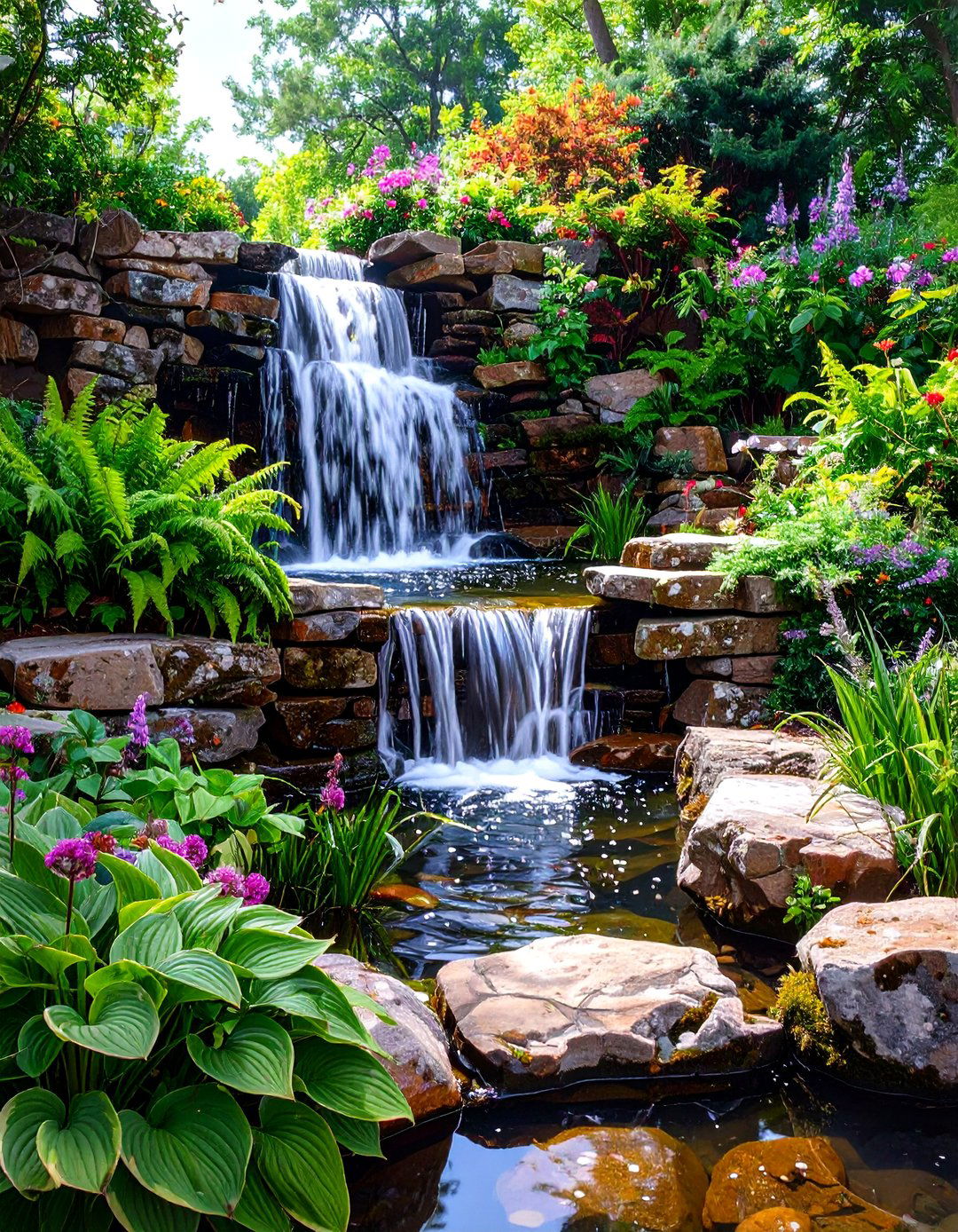 Rustic Stacked Stone Pond - 30 backyard pond ideas