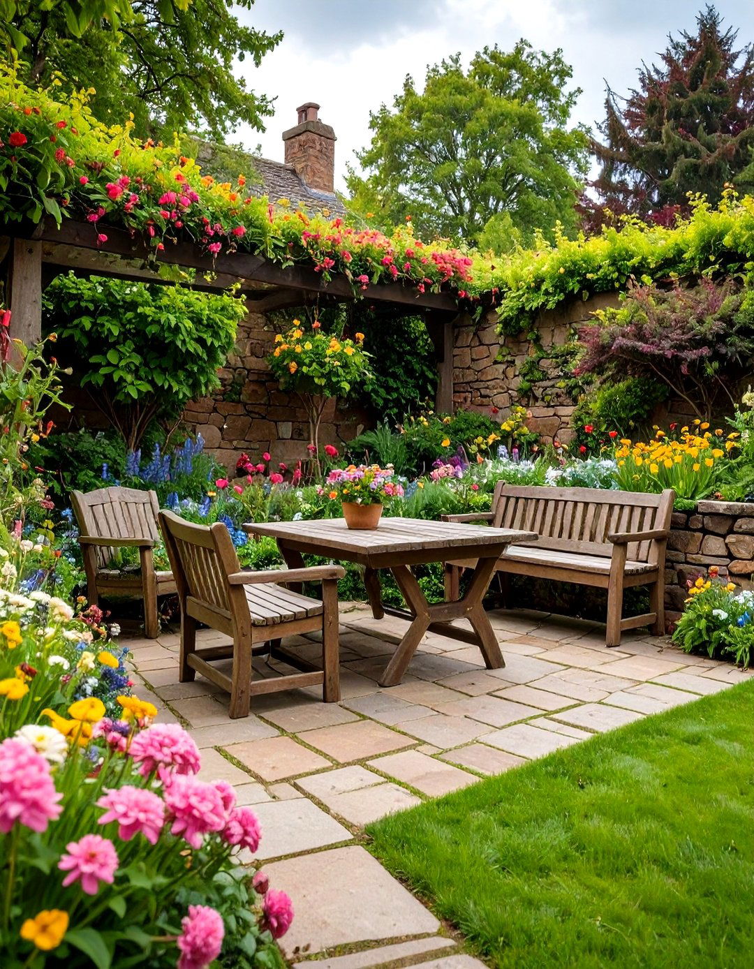 Rustic Stone Walled Courtyard - 30 outdoor sitting area ideas