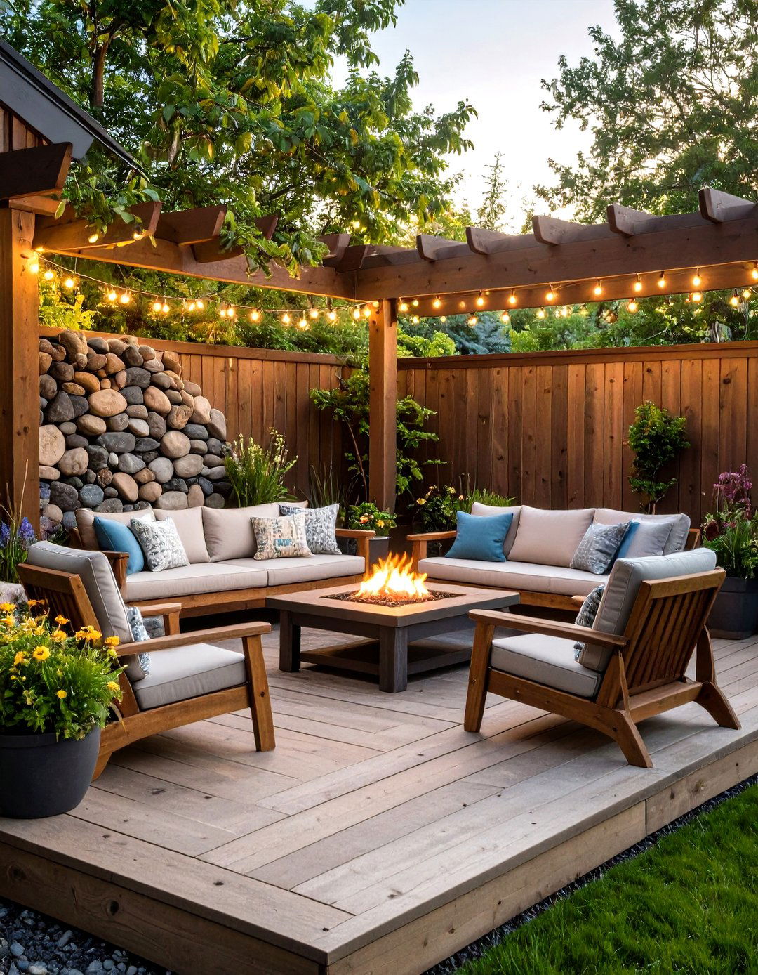 Rustic Stone and Gabion Wall - 30 deck privacy wall ideas