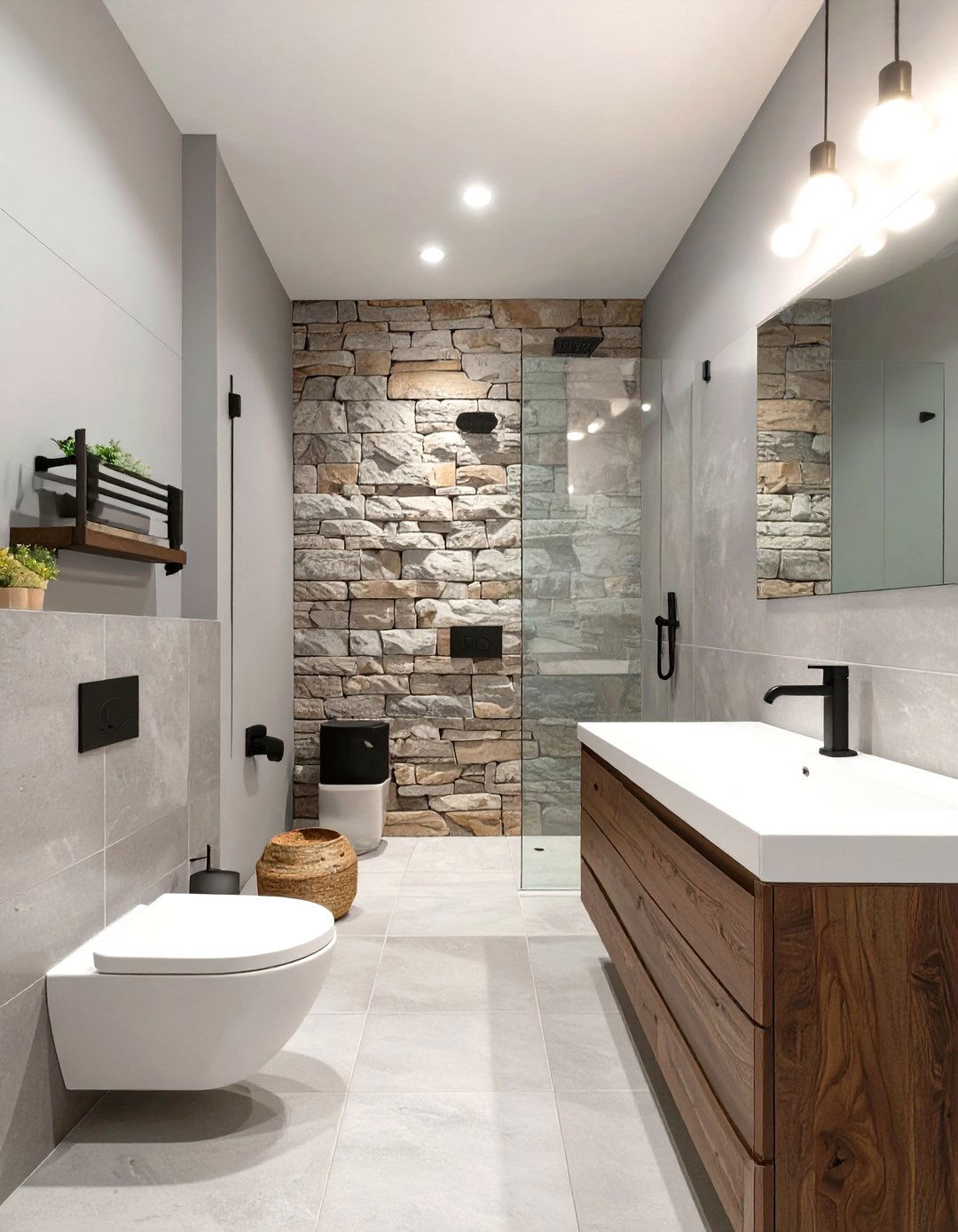 Rustic Stone and Grey Bathroom