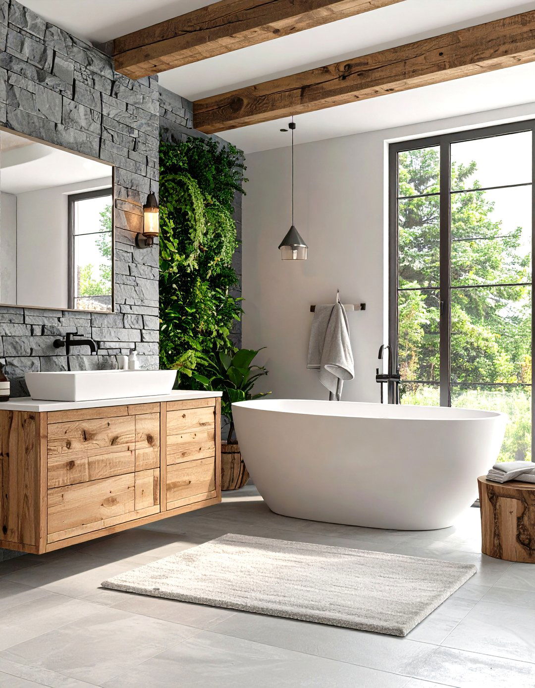 Rustic Stone and White Bathroom - 30 gray and white bathroom ideas