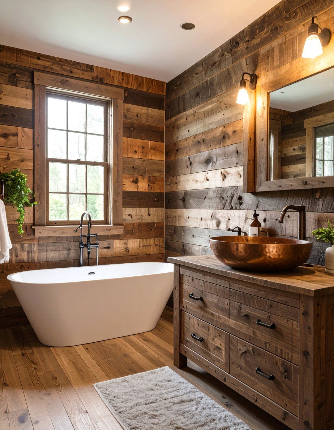 Rustic Timber Clad Bathroom - 30 brown bathroom ideas