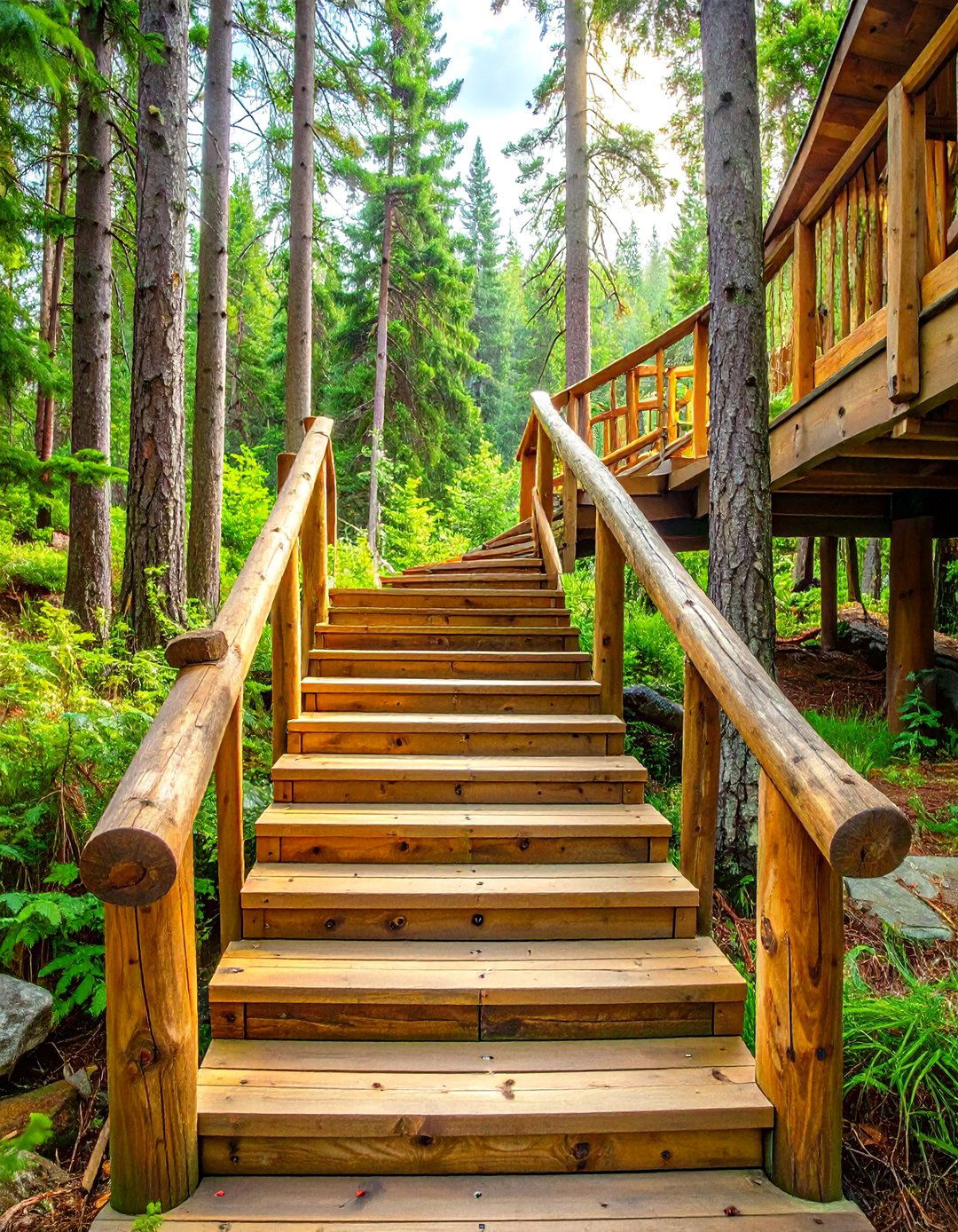 Rustic Timber Deck Stairs - 30 deck stair ideas