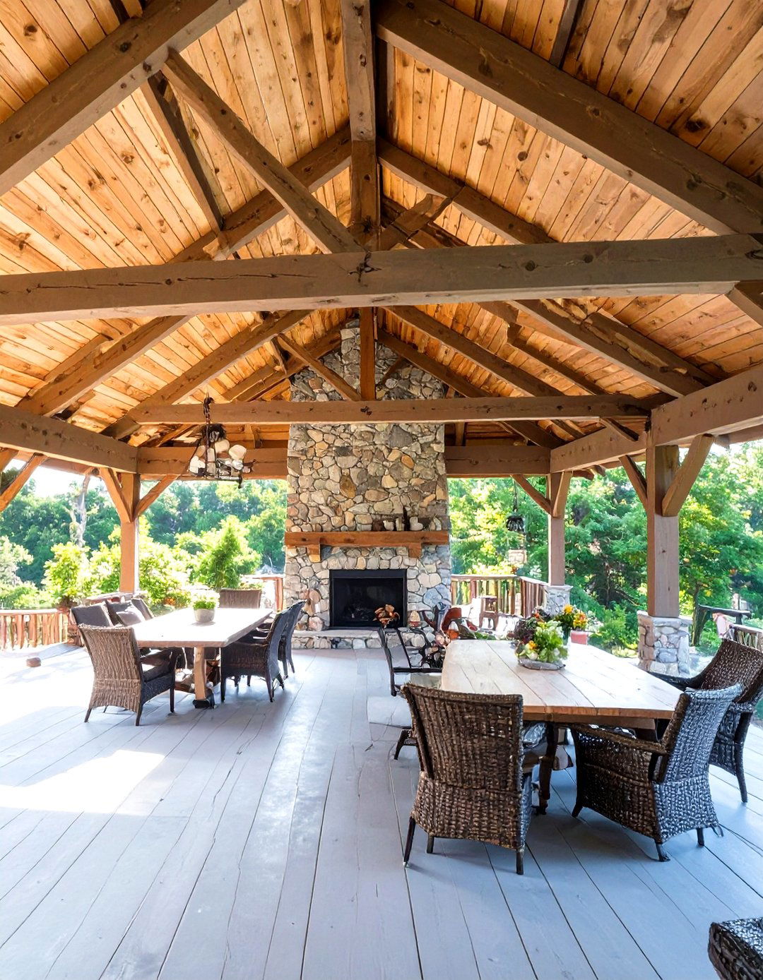 Rustic Timber Frame Gabled Roof - 30 deck roof ideas