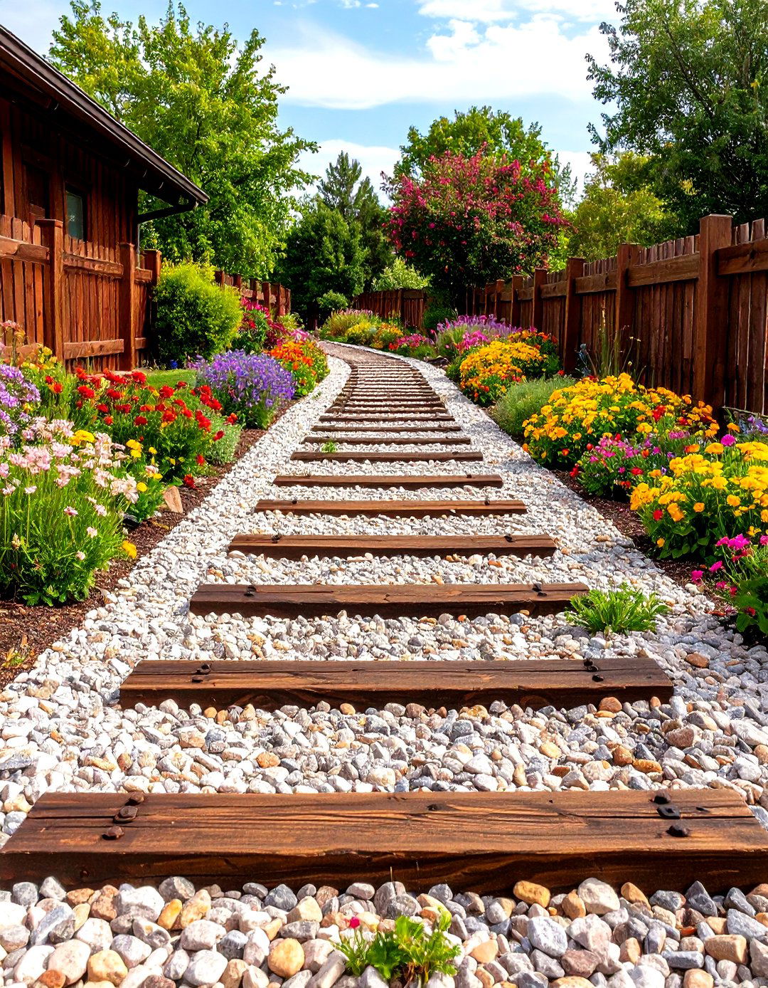 Rustic Timber and Gravel Walkway - 30 front yard walkway ideas