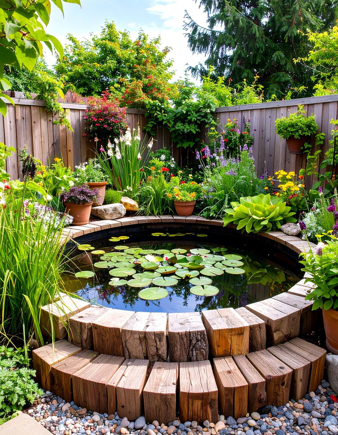 Rustic Water Feature Surround - 30 landscape timber ideas