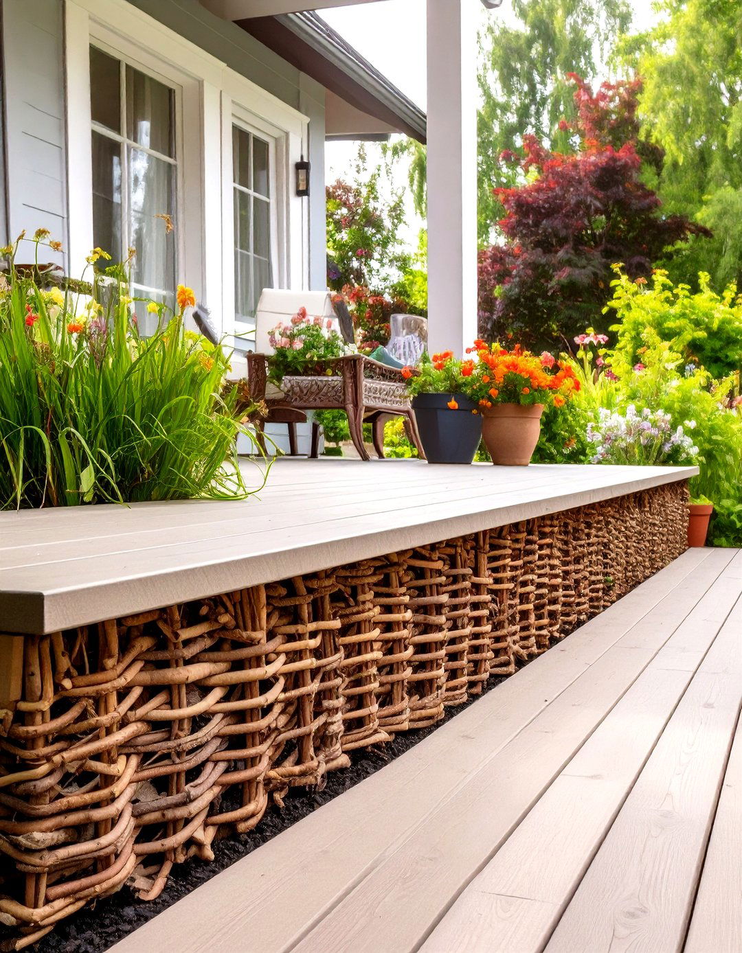 Rustic Wattle Fencing Skirting - 30 inexpensive deck skirting ideas