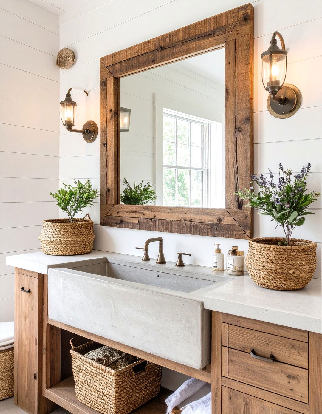 Rustic Wood Framed Bathroom Mirror - 30 bathroom mirrors ideas