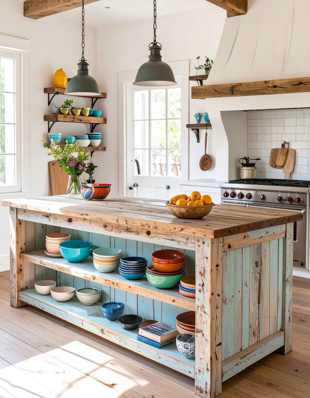 Rustic Wood Kitchen Island with Open Shelving - 30 unique kitchen island ideas