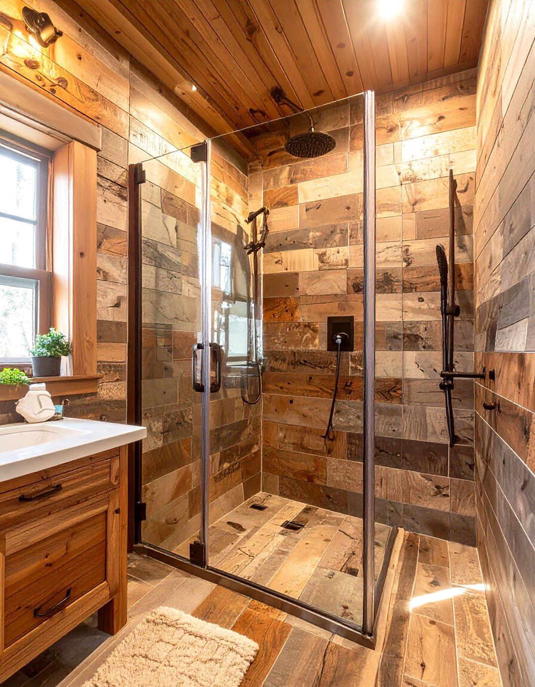 Rustic Wood Look Tile Shower