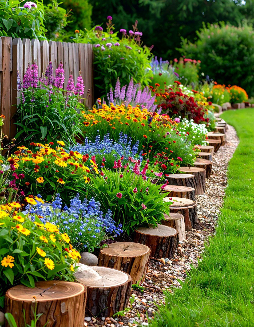 Rustic Wood Slice Border - 30 landscaping border ideas