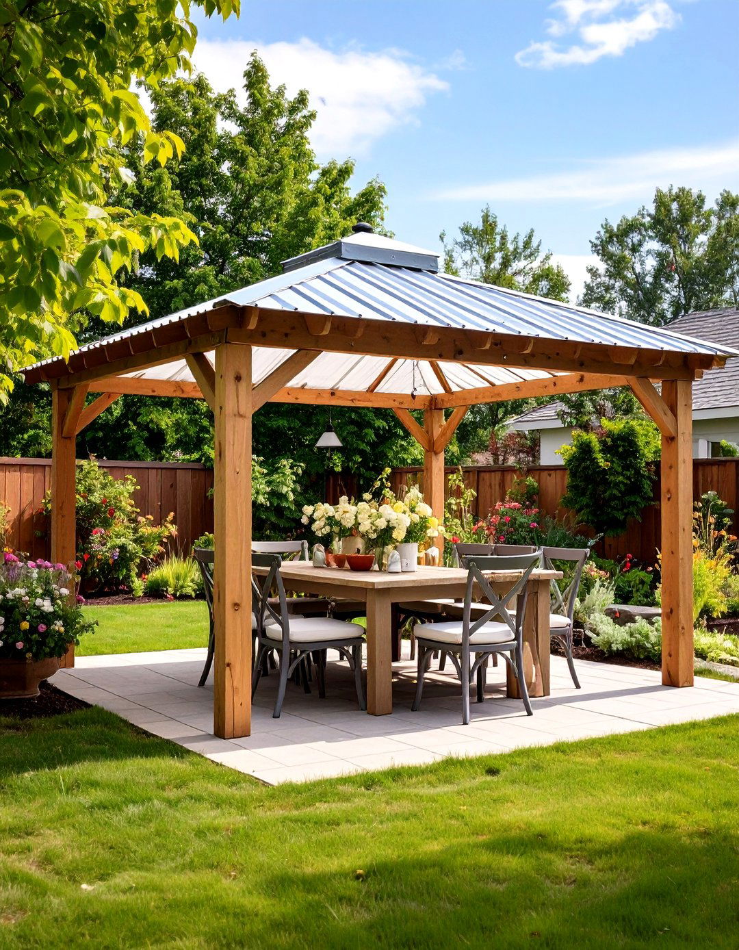 Rustic Wood and Corrugated Metal Patio Canopy - 30 patio canopy ideas