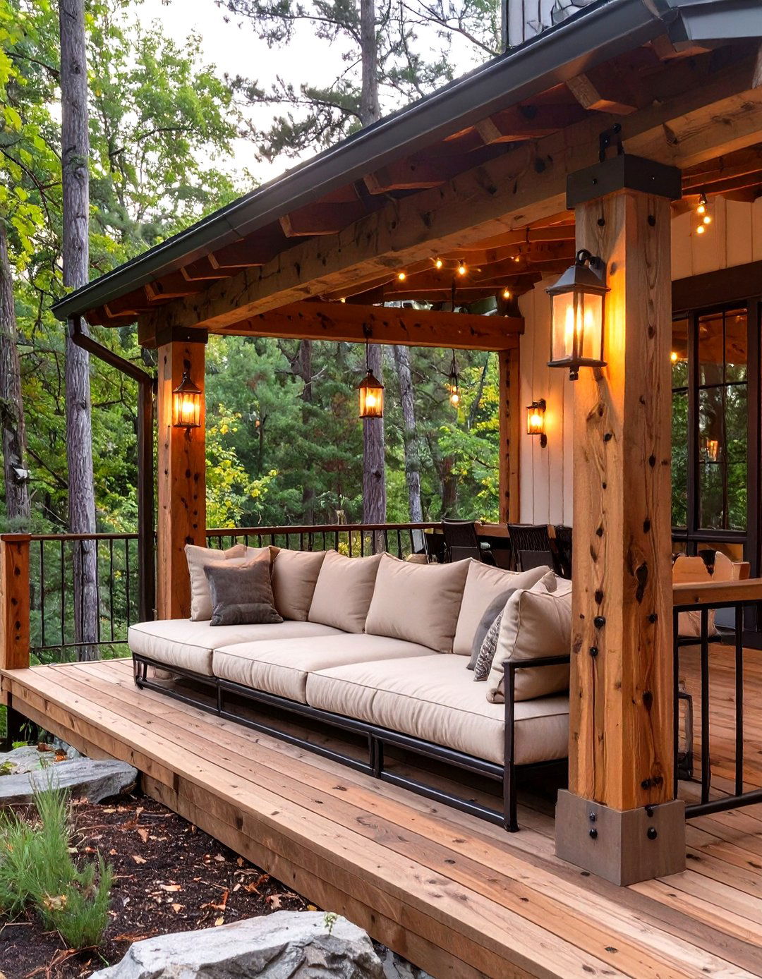 Rustic Wood and Iron Combination - 30 horizontal deck railing ideas