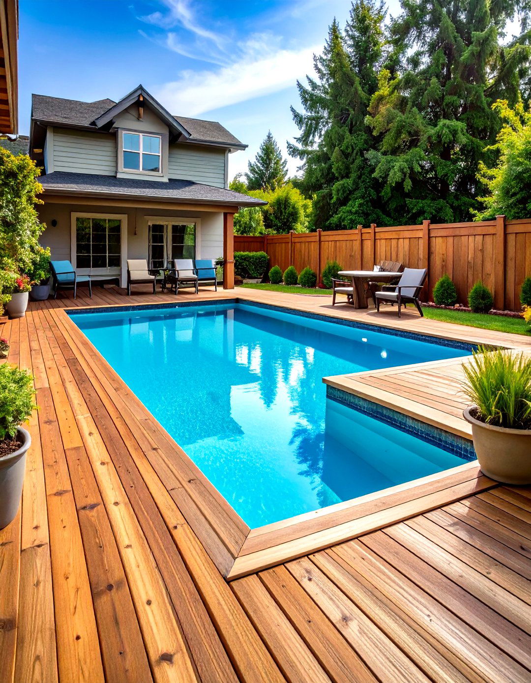 Rustic Wooden Deck Surround - 30 pool landscaping design ideas