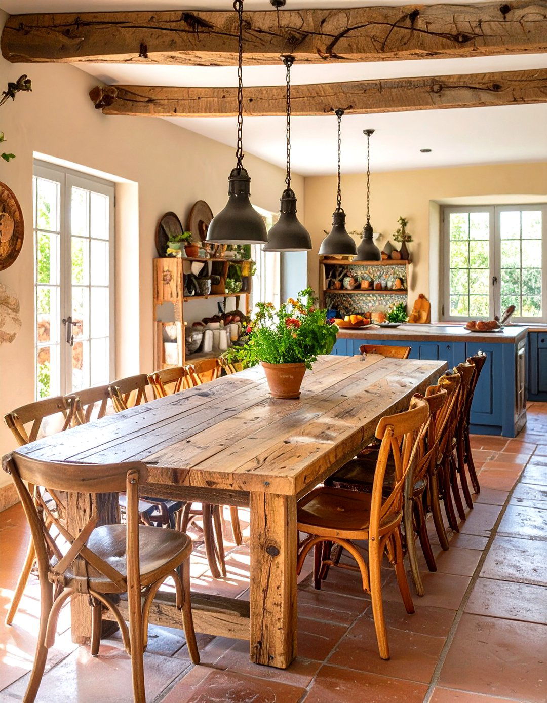 Rustic Wooden Dining Table in a Tuscan Kitchen - 30 tuscan kitchen design ideas