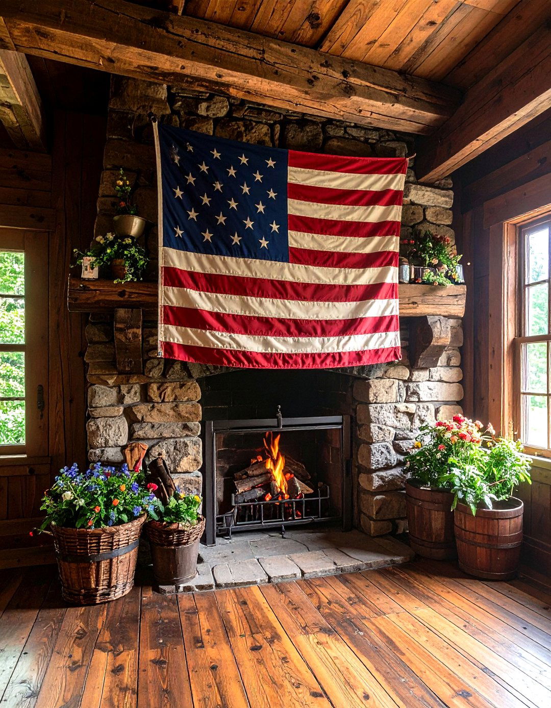 Rustic Wooden Flag Art - 30 rustic man cave ideas