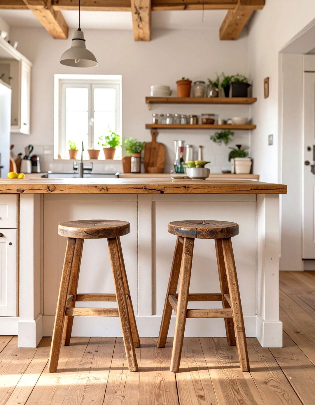 Rustic Wooden Stools for a Small Country Kitchen - 30 small country kitchen ideas