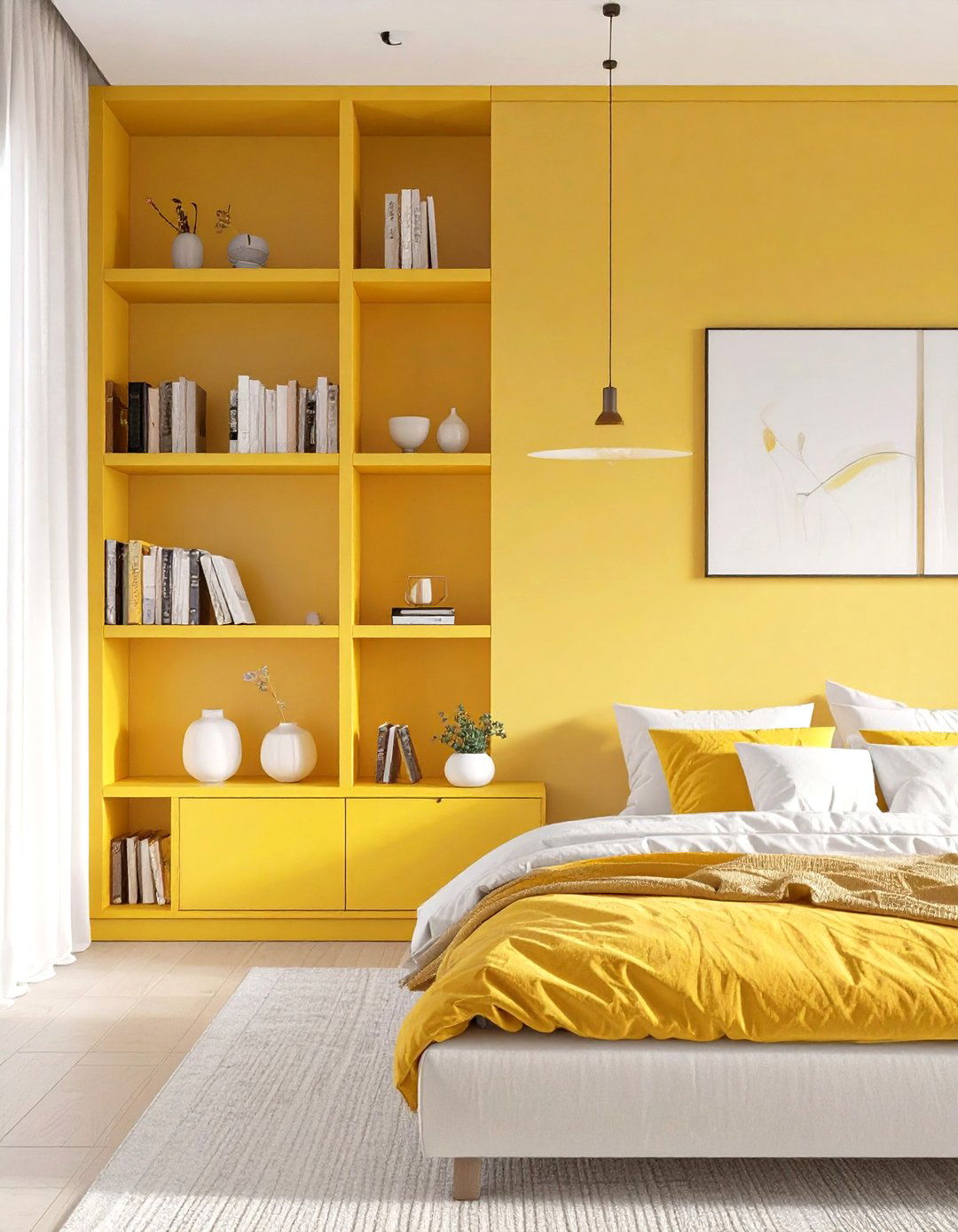 Saffron Yellow Painted Built ins - 30 yellow bedroom ideas