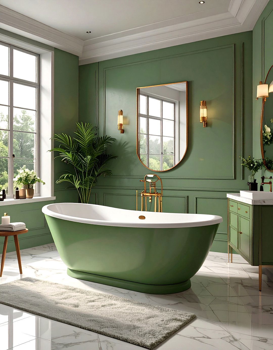 Sage Green Bathroom with a Freestanding Tub - 30 sage green bathroom ideas