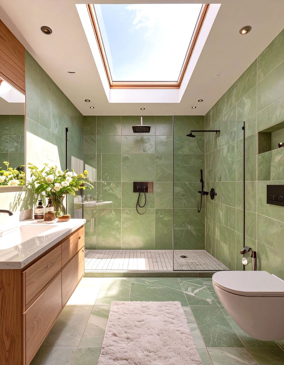 Sage Green Bathroom with a Skylight - 30 sage green bathroom ideas
