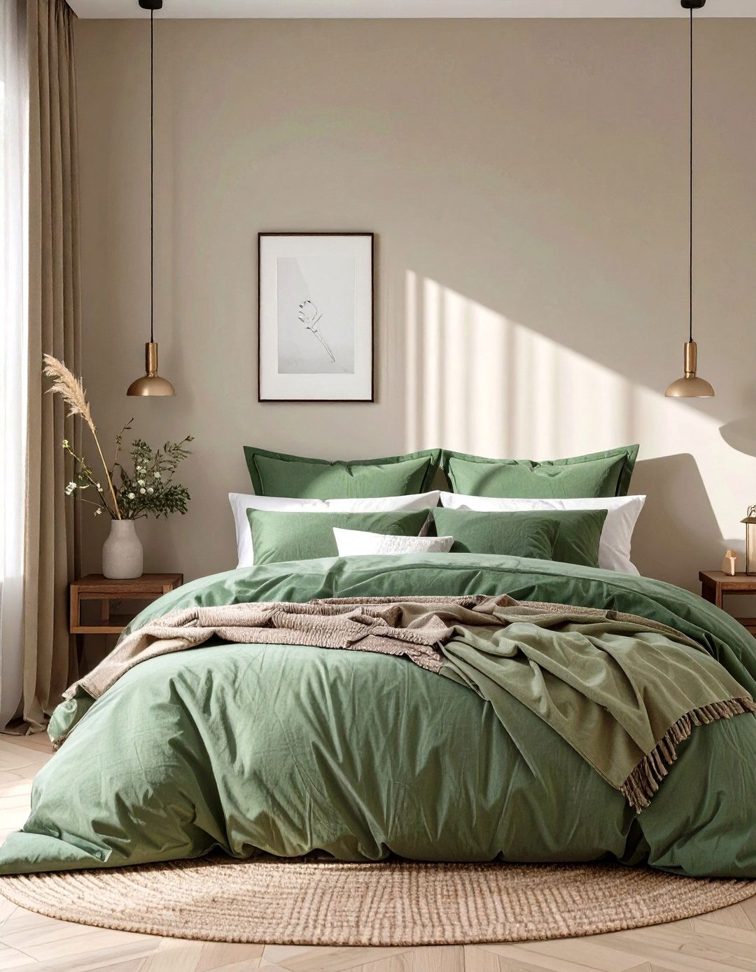 Sage Green Bedding in a Neutral Room - 30 sage green bedroom ideas