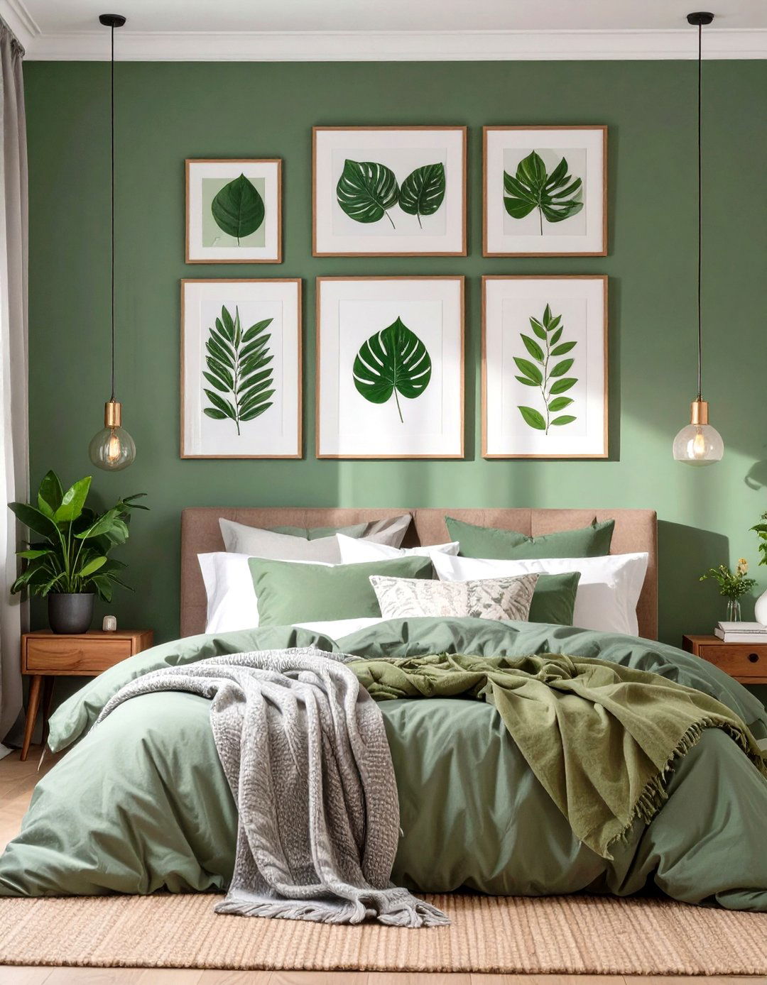 Sage Green Bedroom with Botanical Prints - 30 sage green bedroom ideas