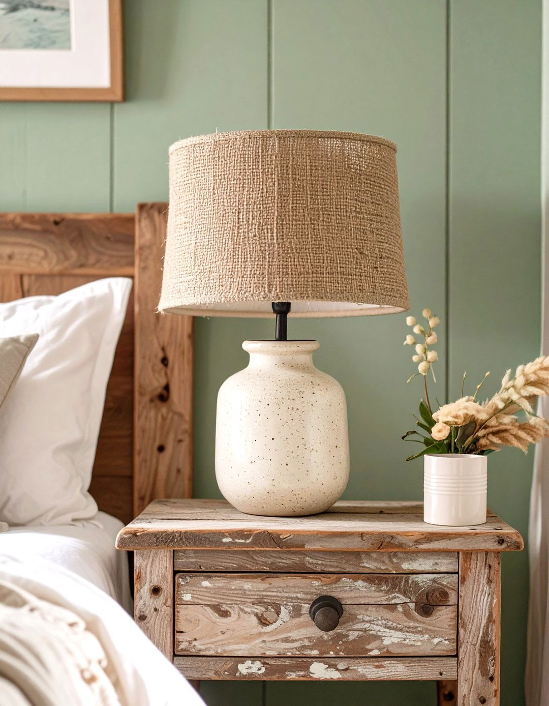 Sage Green Bedroom with Ceramic Table Lamps - 30 rustic sage green bedroom ideas